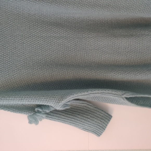 Made in Italy Turtleneck Mohair Wool Mix Seafoam Blue Boho Pullover Poncho Sz L - Picture 3 of 7